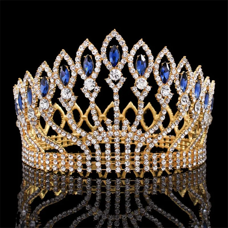 Luxuriöse funkelnde Kristall-Barock-Königin-König-Hochzeits-Tiara, Krone, Festzug, Abschlussball, Diadem, Kopfschmuck, Braut-Haarschmuck, Zubehör Y2999