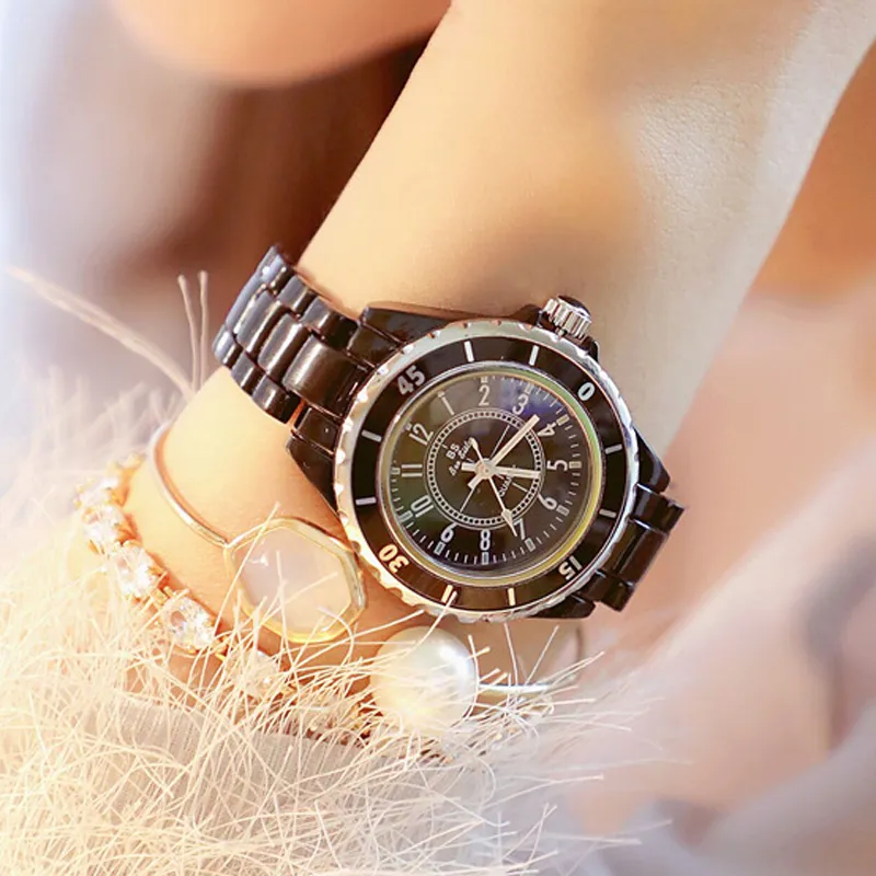 Moda nova pulseira de cerâmica à prova dwaterproof água relógios topo marca luxo senhoras relógio feminino quartzo vintage relógios femininos 201204302h