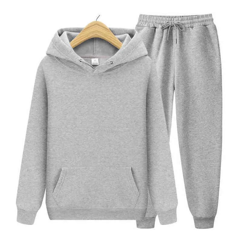 Deux pièces ensembles hommes femmes décontracté couleur unie pull + pantalon Sportswear costume automne sweats à capuche survêtement Sport hommes survêtement 211220