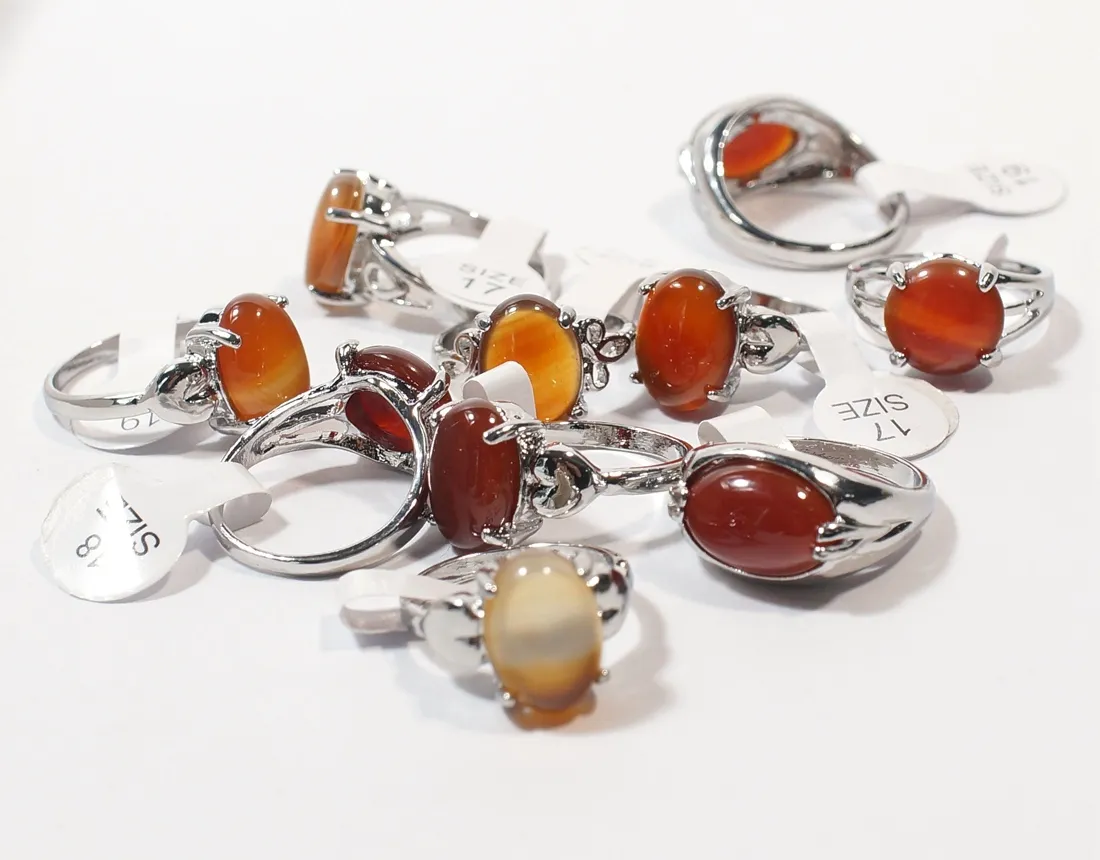 الحلقات الكريستالية السائبة بالجملة Carnelian Red Agate Ring For Girl Women