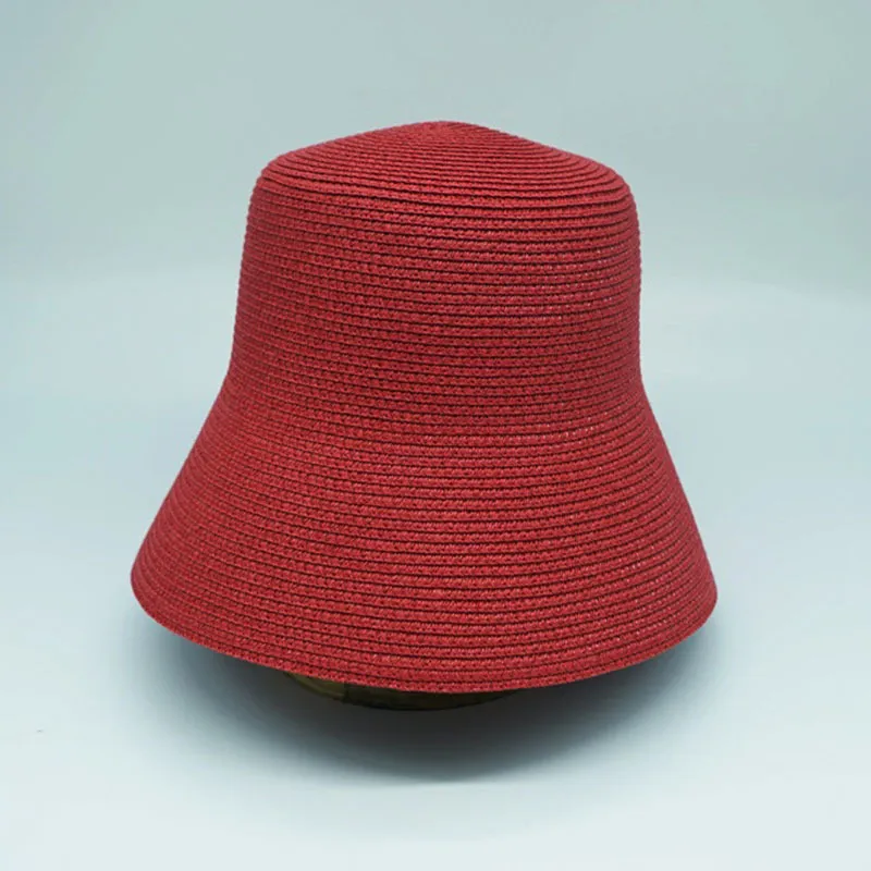 Summer Woven Cloche Bucket Plain Sun for Women French Retro Style Wide Brim Red Black Straw Couture Derby Ladies Hat Y200714