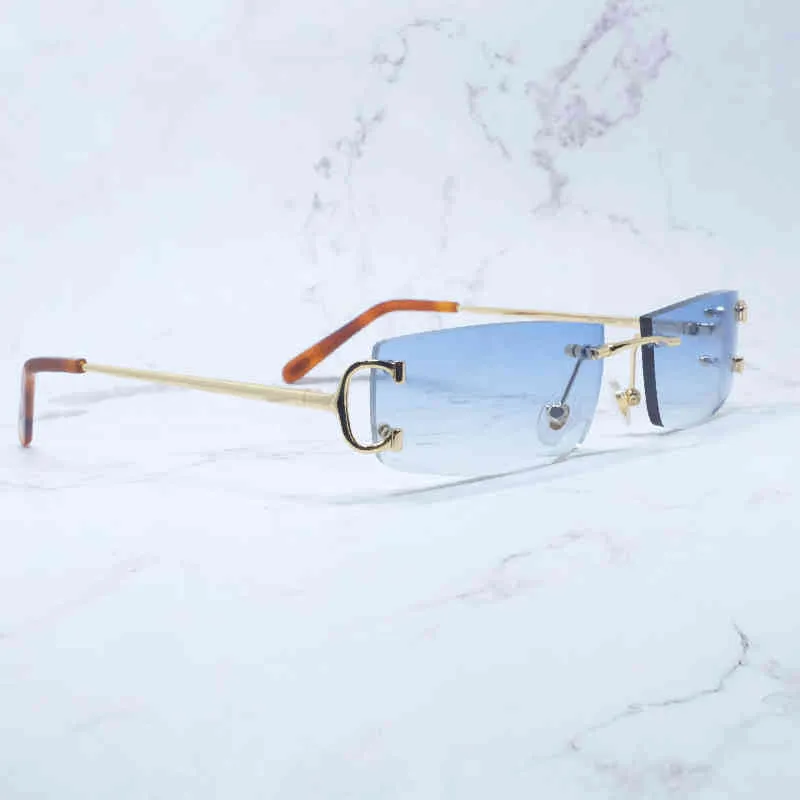 2024 10% rabatt på lyxdesigner Nya män och kvinnors solglasögon 20% rabatt på små fyrkantiga män Rimless Metal Big Wire Glasögon Summer Shades Eyewear Women Accessories Solglasögon