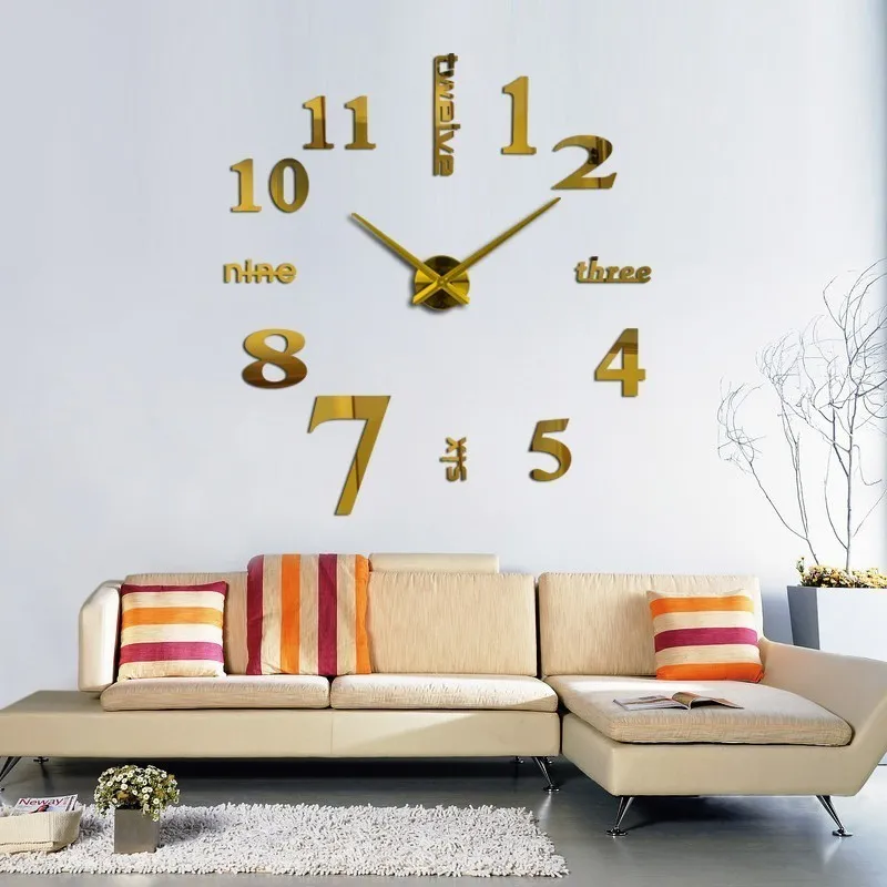 3D Quartz Design moderne Real Big acrylique horloges miroir autocollant mural grande décoration horloge pour la maison salon Y200407