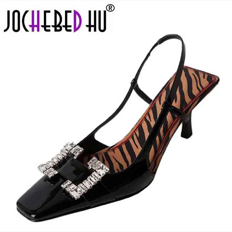 Scarpe eleganti Zapatos de charol con hebilla cuadrada para mujer calzado plano marca lujo diamantes imitaci￳n talla 34-40 220303