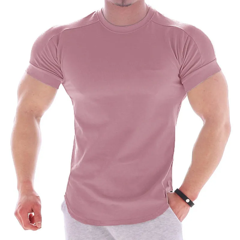 T-shirt casual solida a maniche corte da uomo palestra fitness sport t-shirt in cotone maschile bodybuilding skinny t-shirt estate top vestiti 220224
