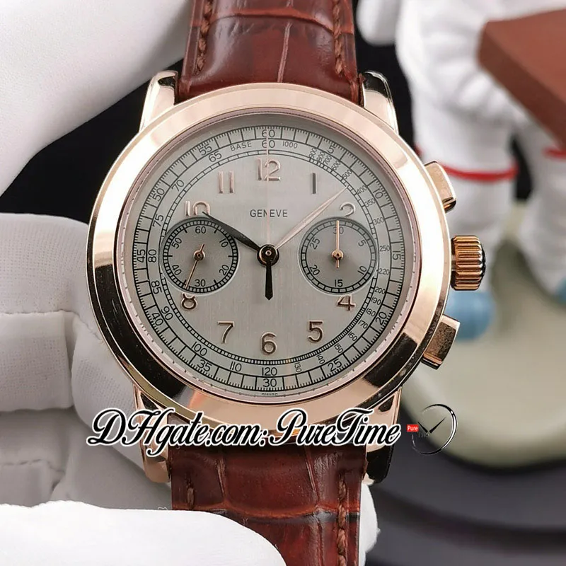 TWF Platinum compictions chronograph 5070r اليد متعرجة التراب أوتوماتيكي مشاهدة 18K وردة الذهب رمادي رمادي الجلود البنية PTPP PURETIM275I