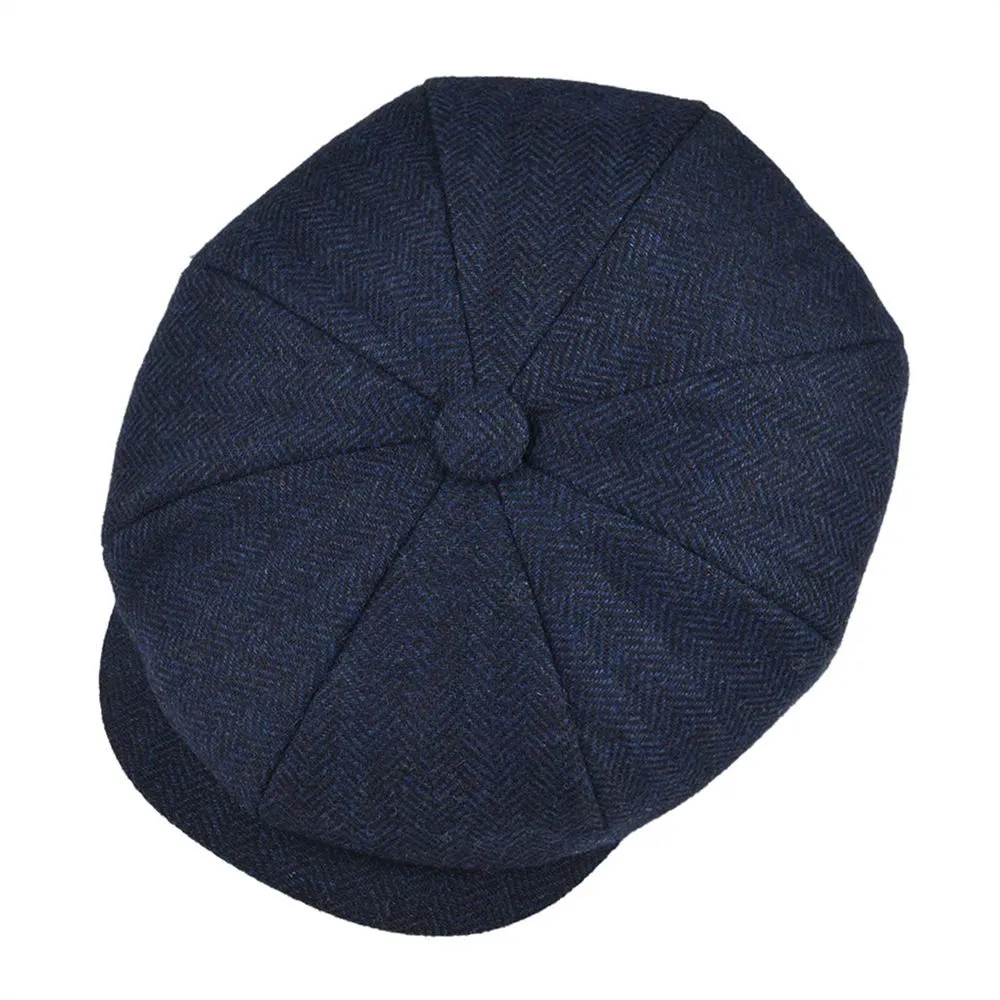 Botvela Wool Tweed Sboy Cap Herringband Men Women Gatsby Retro Hat Driver Flat Black Brown Green Navy Blue 005 201216214r