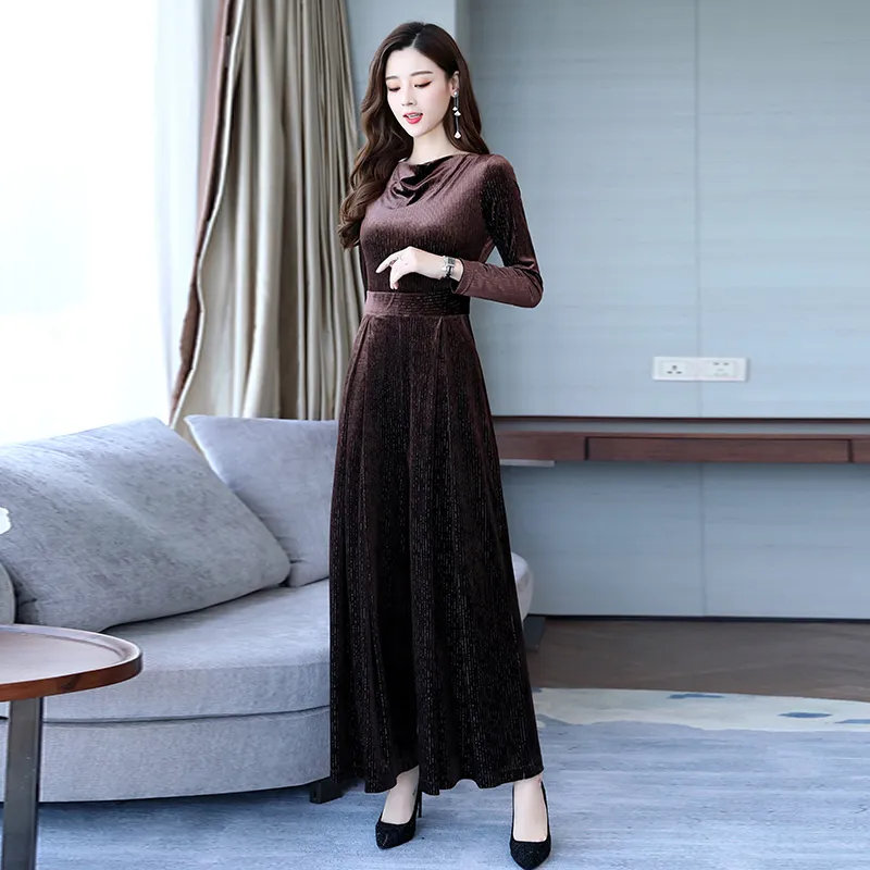 Selon Lanshan Combinaison Pantalon de mode d'automne pour femmes Costume nouveau slim minceur combinaison de velours doré marée 201118