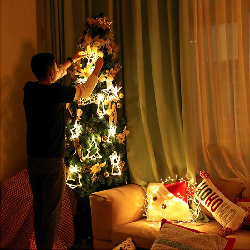 Jul LED vissa ljusfönster hängande dekor xmas träd älg strängbelysning utomhus sageljus y201020