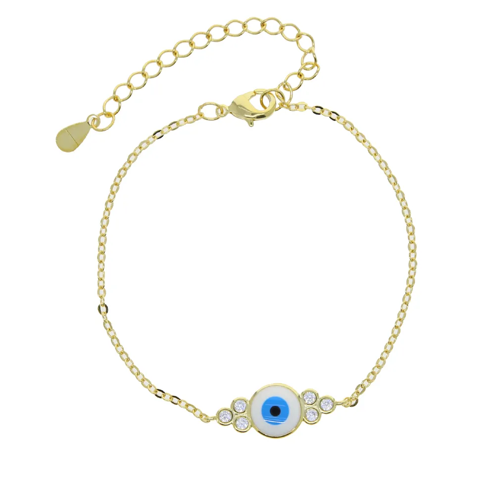 Promotie goud kleur mode dames sieraden wit blauw email Evil oog charme lucky girl vrouwen sieraden armband