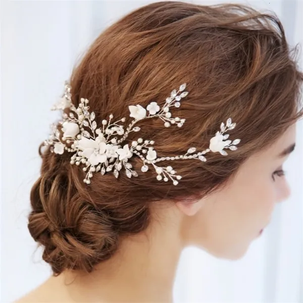 NPASON Charming Bridal Floral Hair Vine Pearls Wedding Comb Hair Piece Accessories Women Prom Headpiece Jewelry W01043229