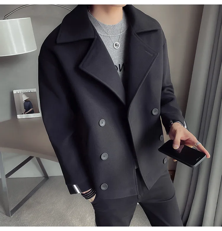 Cappotto di lana invernale leggibile da uomo Cappotto di lana solido di alta qualità Cappotto di lana corto allentato casual da uomo Trench coat 201116