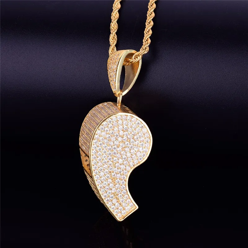 Gold Plated Iced Out Bling CZ Whistle Pendant Necklace with 24inch Rope Chain for Men Women Nice Gift269W