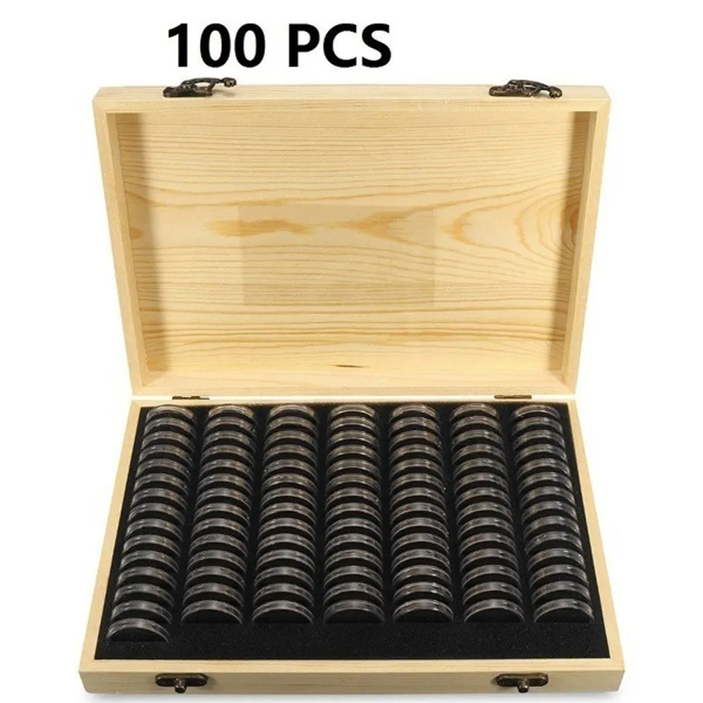 Pine Wood Coin Holder Coins Ring Wooden Storage Box Coin Capsules Accommodate Collectible Commemorative Coin Box C2665316