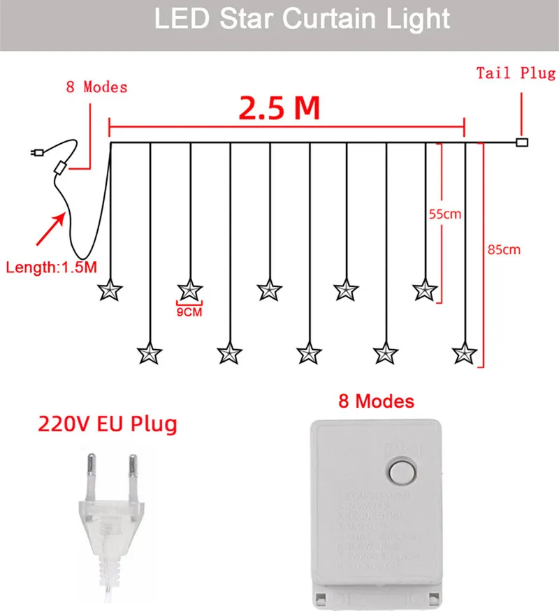 2 5m romântico fada estrela led cortina luz da corda branco quente 220v 110v natal guirlanda luz para festa de casamento feriado natal deco334u