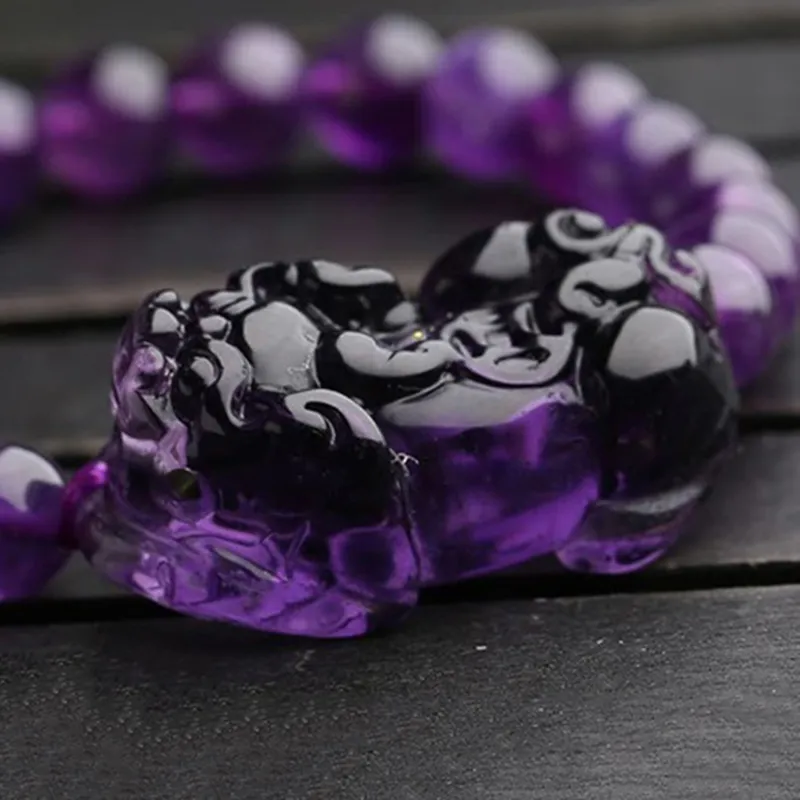 Whole Purple Natural Crystal Bracelets 8mm Beads With PiXiu Brave troops for Women Girl Gifts Romantic Crystal Jewelry Y200730278o