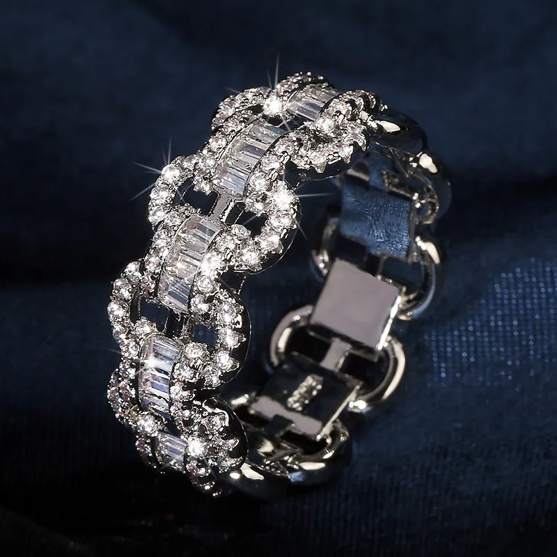 Deluxe Lovers Lab Бриллиантовое кольцо из стерлингового серебра 925 пробы Bijou Обручальное кольцо Кольца для женщин и мужчин Цепь Ювелирные изделия для вечеринок Подарок Y112242J