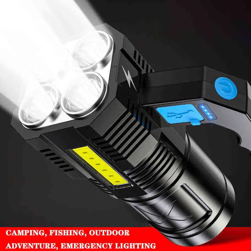 高出力4セルLED懐中電灯USB充電式強力なコブサーチライトキャンプスーパーブライトスポットライトサイクリングライト2202099080923
