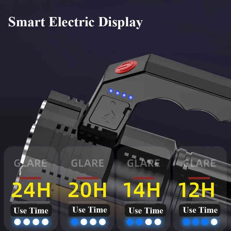 高出力4セルLED懐中電灯USB充電式強力なコブサーチライトキャンプスーパーブライトスポットライトサイクリングライト2202099080923