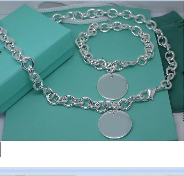 2020 stainless steel thick chians with oval plates Pendant Necklaces and bracelet ring set with blue box and dastbag307J