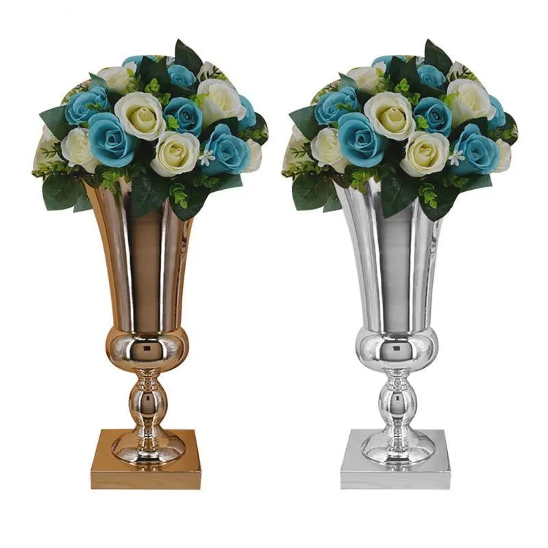 43cm Grand Superbe Argent Fer De Luxe Fleur Vase Table De Mariage Pièce Maîtresse Décor À La Maison T200703