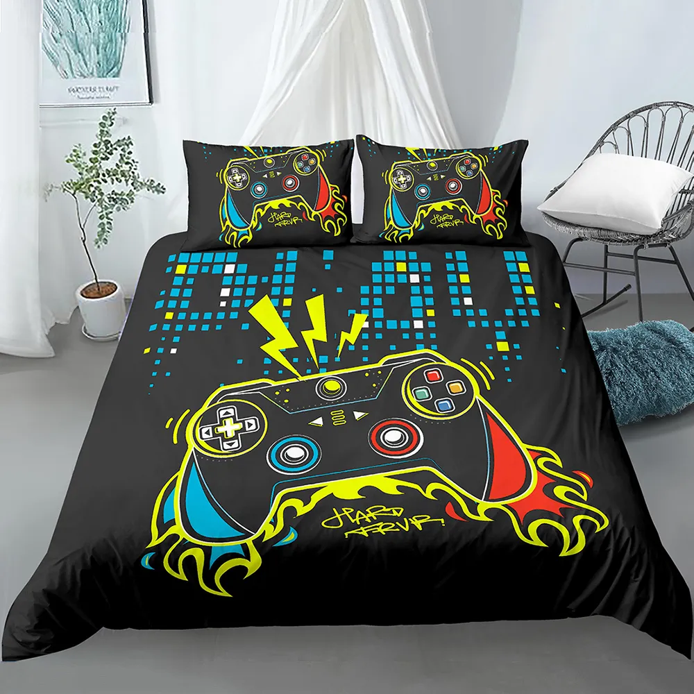 3D Davet Cover Teens Gamer Bedding Set for Kids Boys Girls Bed Gamepad Printed with Pillow Case Hights Us Queen EU Double 2011282W