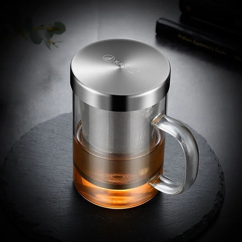 500 ml Travel Heatresant Ghead Glass Tea Infuser Kubek ze stali nierdzewnej Pokrywa kawa kubka Kuchnia Duża Y200104243V