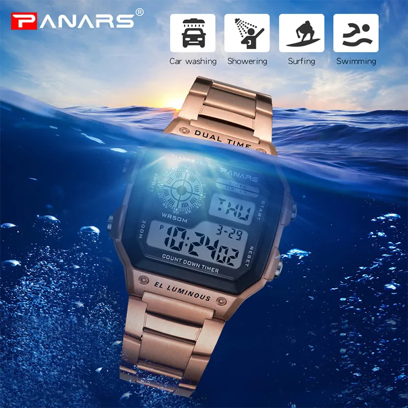 Panars Business Men Watches Waterproof G Watch Shock rostfritt stål digitalt armbandsurklocka