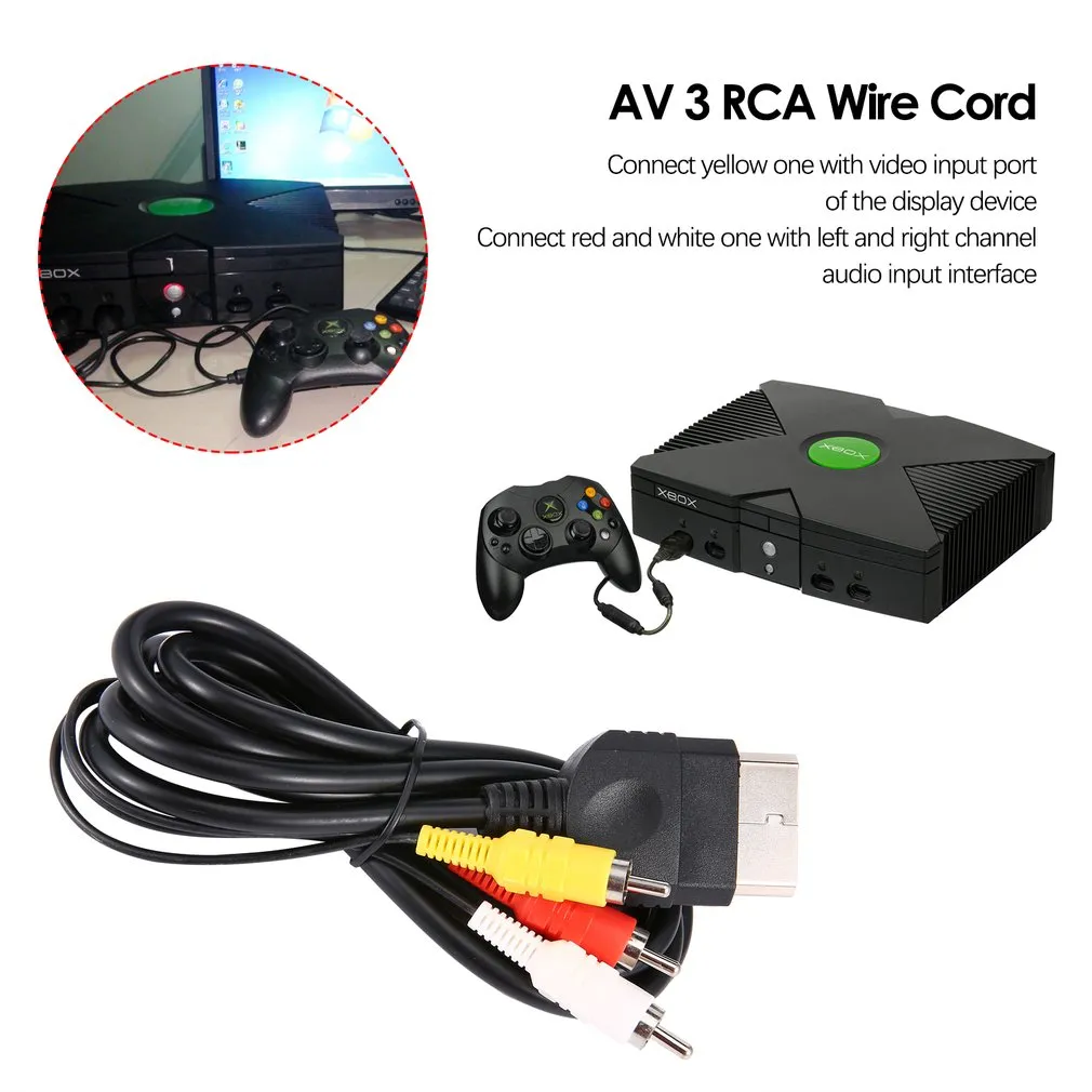 1.8m 6FT Audio Video Composite Kable AV 3 RCA przewód przewodu dla Xbox Oryginalny Klasyczny 1