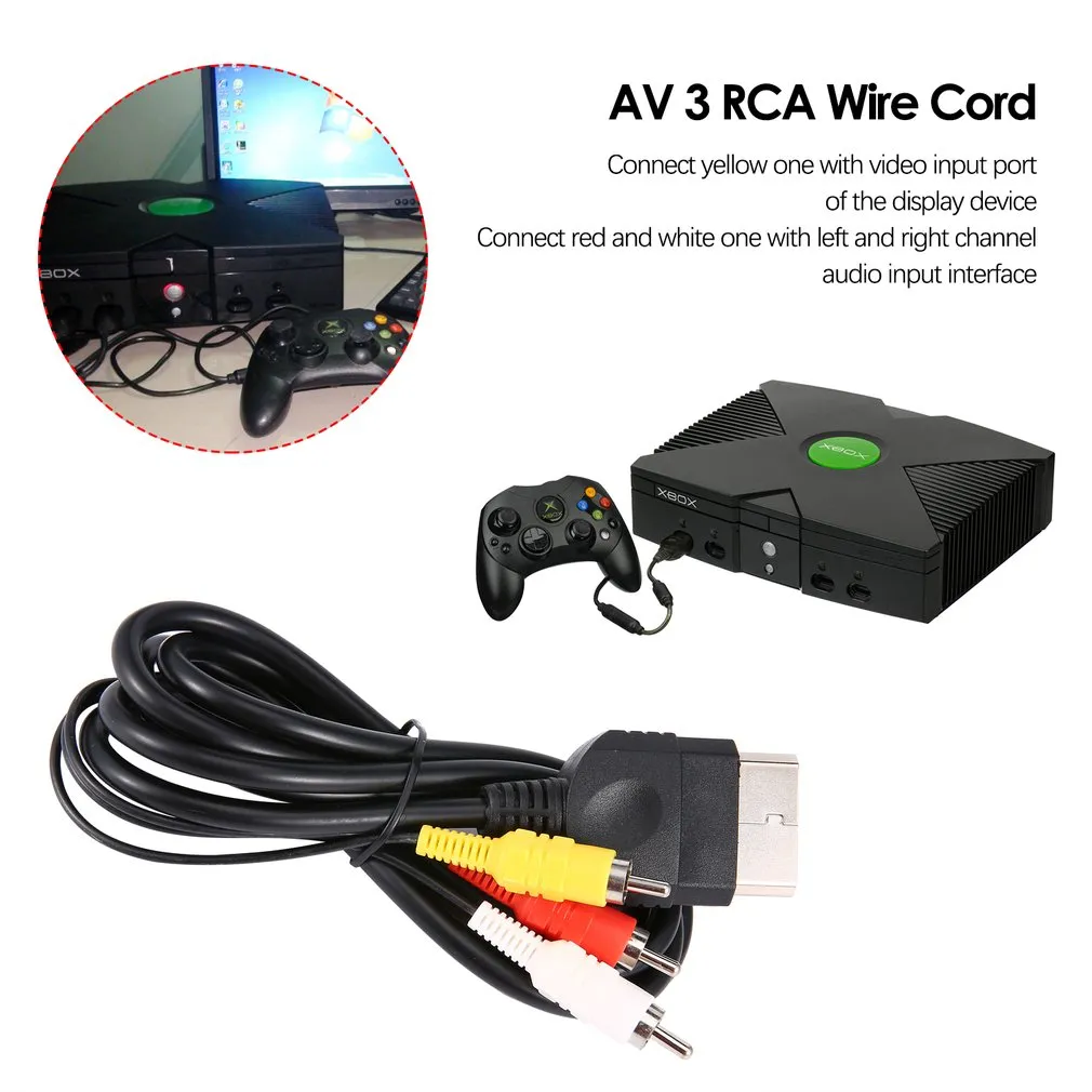 교체 6ft 180cm 오디오 비디오 복합 케이블 AV 3 RCA 코드 와이어 Xbox 원래 클래식 1