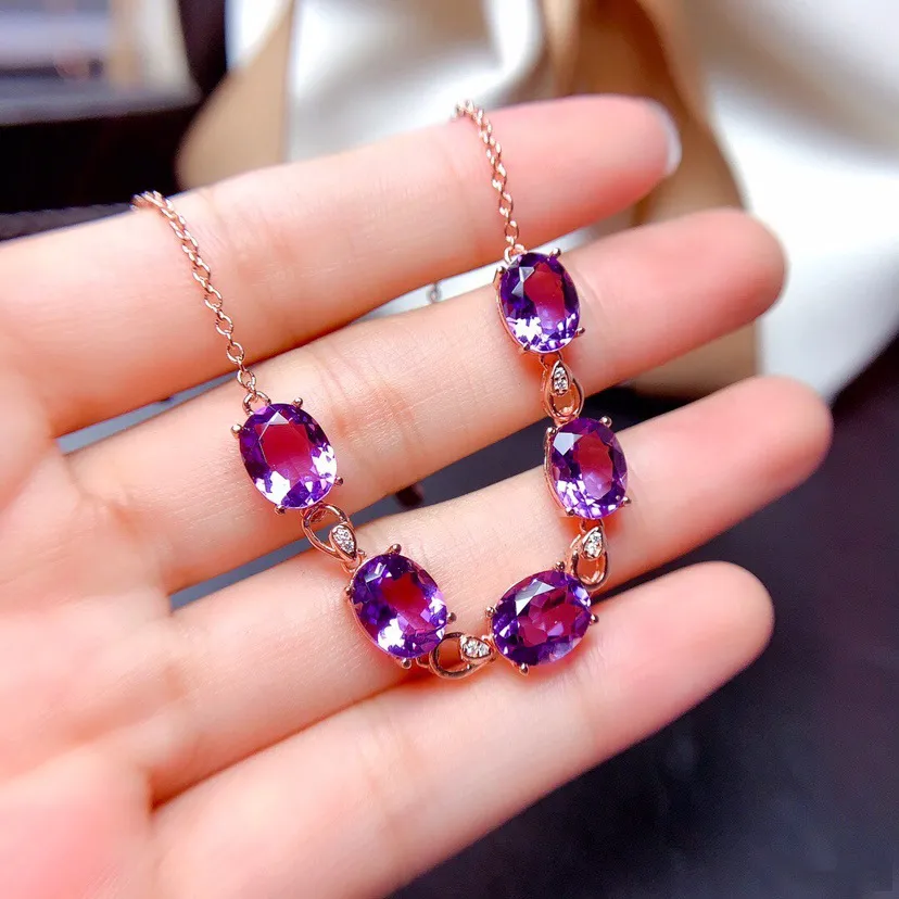 Nouveau Fashion Amethyste 18k Rose Or Couleur Trésor Luxe Purple Cristal Gemstone Bracelet pour femmes Bijoux fins Cadeaux de Noël