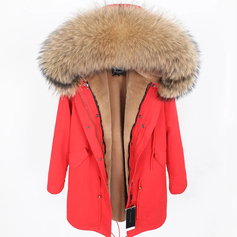 Maomaokong Real Raccoon Collar Coat Rouship Long Grost Warm Feminino Parkas de inverno 201210