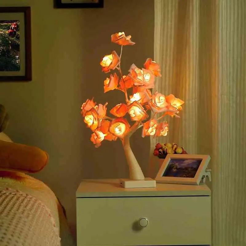 Natale ha condotto la decorazione dell'albero 24LED Light Night Lamp Fiore romantico Warm Rose Tree Light Wedding Holiday Decoration H1222