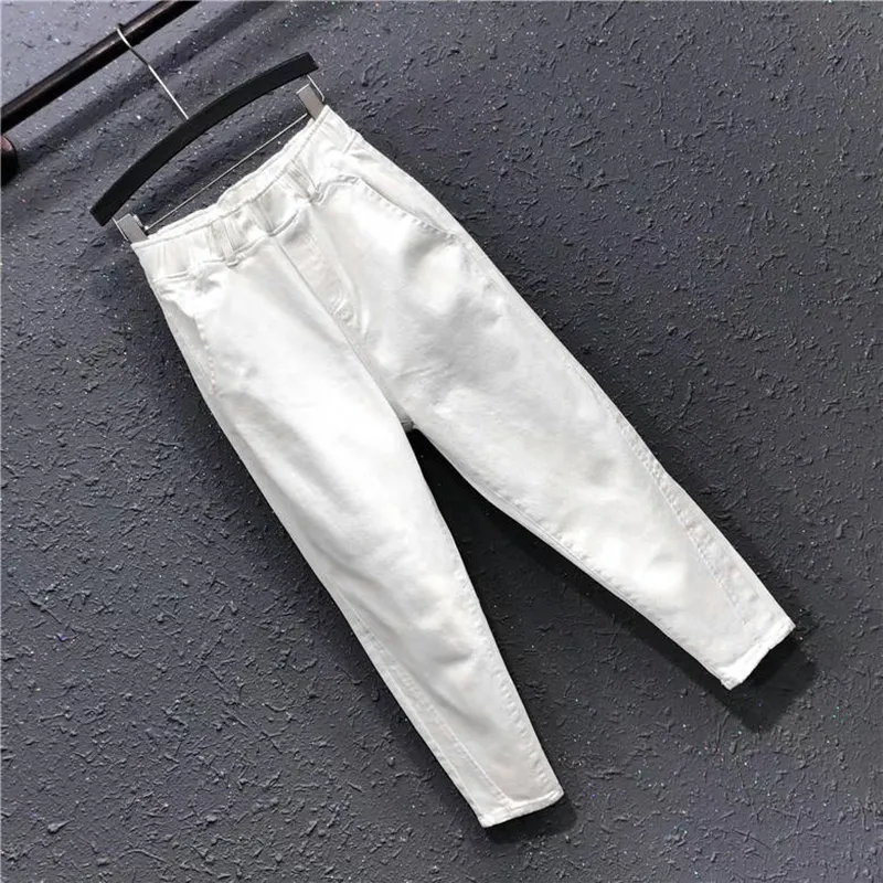 Nouvelle Arrivée Automne Femmes Taille Élastique Coton Denim Pantalon Lâche All-matched Casual Harem Pantalon Femme Pantalon Plus La Taille S278 201031