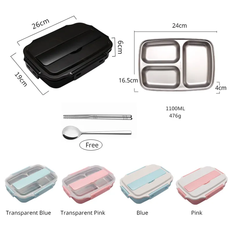 Aço Inoxidável 304 Lancheira com Colher Lunch-Proof Lunch Caixas Bento Louça Conjunto de Louça de Microondas Adulto Crianças Recipiente de Alimentos T200710