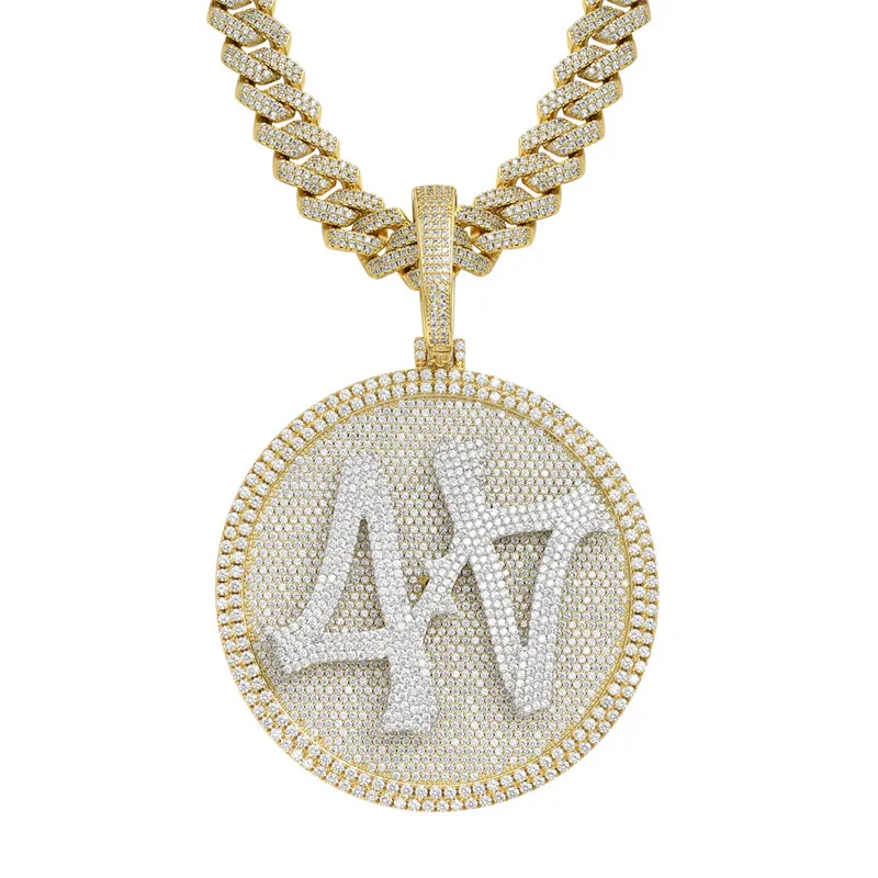 Gold Silver Colors Mens Bling HipHop Jewelry Bling CZ Iced Out Large Number 44 Spinner Pendant Necklace for Men Women with Cuban C216R