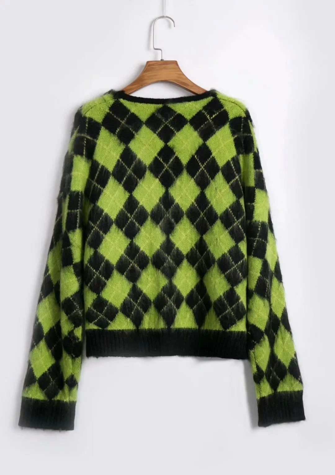 Vintage manga comprida camisola mulheres suéteres kawaii mohair suéter coreano xadrez camisola de inverno roupas mulheres lj200818