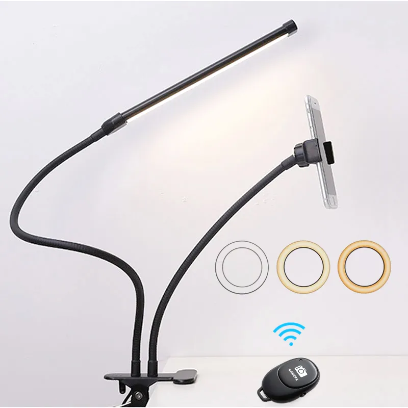 LED Selfie lumière avec support pour téléphone Bluetooth télécommande pour flux en direct photographie remplir lampe bureau Long bras Clip support