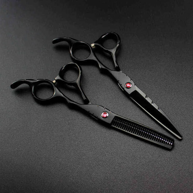 professionale giappone 440c 5.5 '' 6 forbici capelli con taglio nero gemma rossa taglio barbiere taglio di capelli cesoie sfoltire parrucchiere 220125