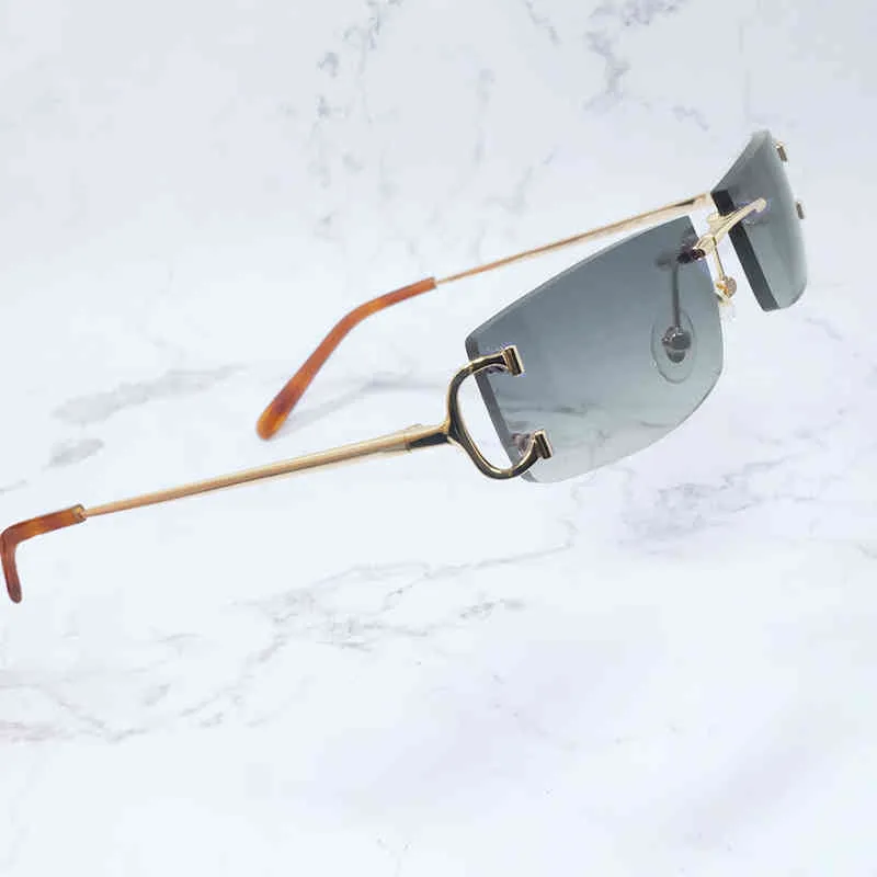 2024 10% rabatt på lyxdesigner Nya män och kvinnors solglasögon 20% rabatt på små fyrkantiga män Rimless Metal Big Wire Glasögon Summer Shades Eyewear Women Accessories Solglasögon