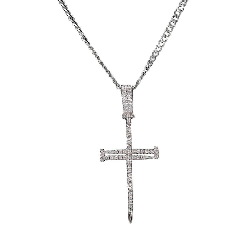 Micro pavé ghiacciato con zirconi cubici, collana con pendente a forma di croce, gioielli con catena cubana o catena di corda289v