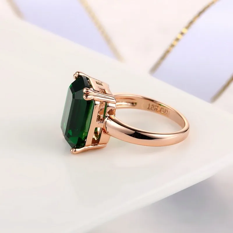 Natural Emerald Ring Zircon Diamond Rings for Women Engagement Wedding Rings with Green Gemstone Ring 14K Rose Gold Fine SMEWELLY Y306X