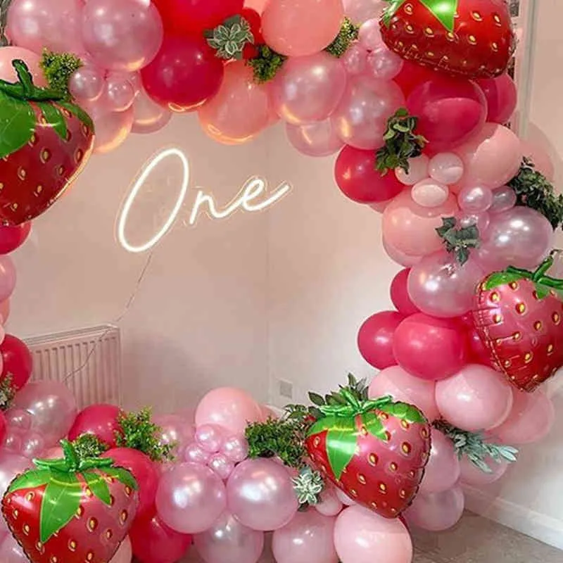 127-teiliges Erdbeer-Party-Dekorations-Ballon-Girlanden-Set für Mädchen, 1. und 2. Geburtstag, Partyzubehör, Erdbeer-Themendekoration AA220231C