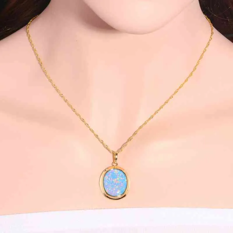 Cinily Green Blue Fire Opal Stone Halsband hängar gula guldfärg oval dingle charm lyxig stor vintage smycken kvinna238e