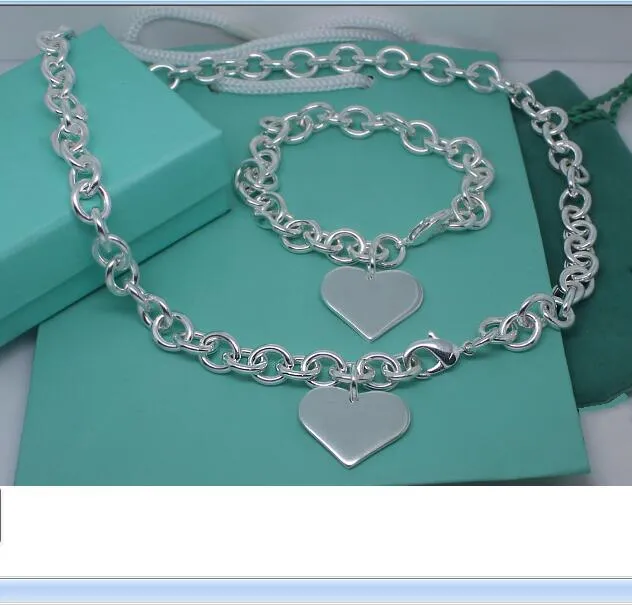 2020 stainless steel thick chians with oval plates Pendant Necklaces and ring set with blue box and dastbag185b