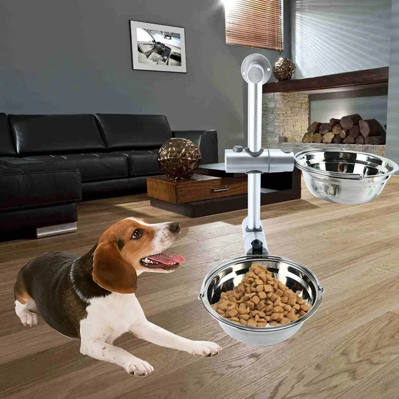 Elevated Double Dog Food Bowl Tray Diy Adjustable Stainless Steel Bowl Suitable For Small And Medium s Large Y200917