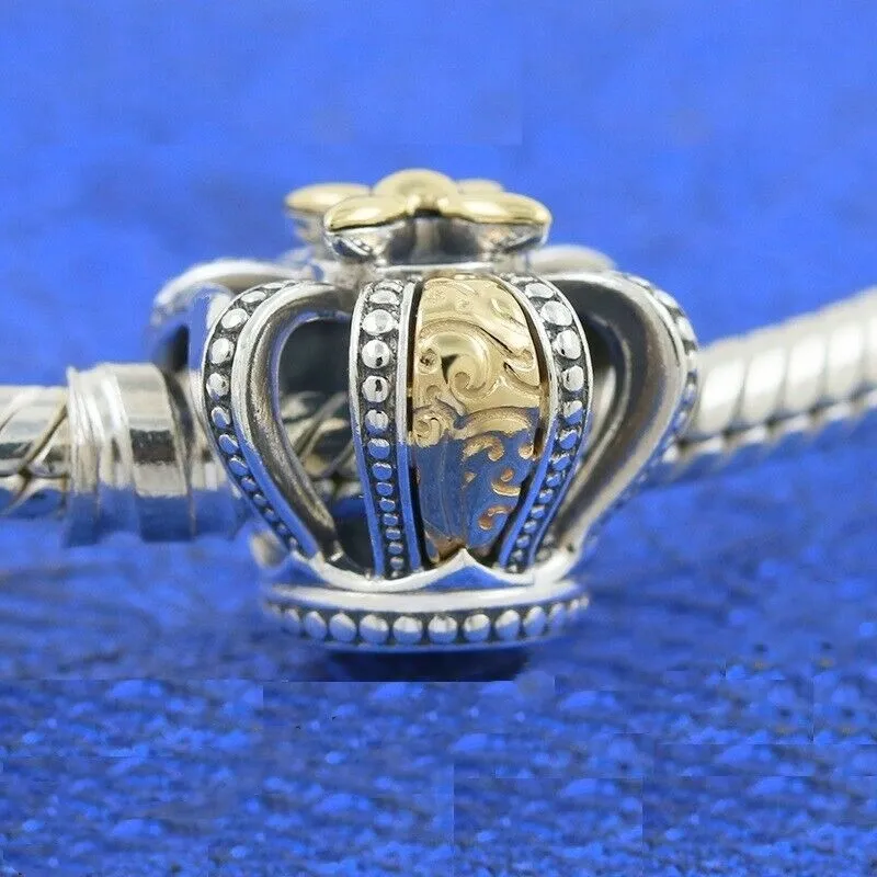 Autentyczne Pandora Dwa-Tone Regal Crown Charm Fit Europejski Styl Luźne Koraliki Do Bransoletki Dokonywanie DIY Jewelry 799340C00