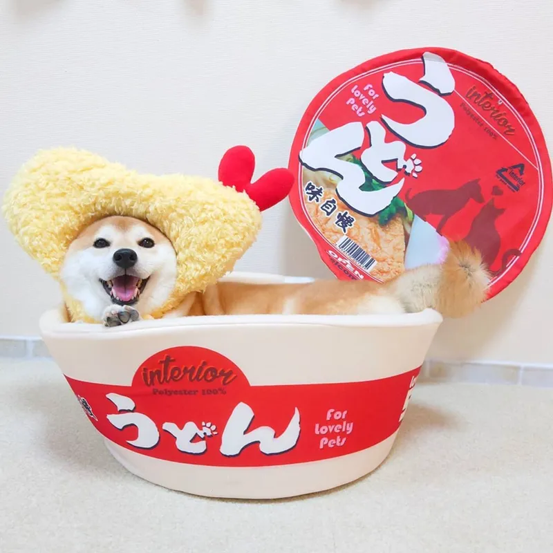 Fideos Cama para mascotas Taza Perrera Fideos instantáneos Nido para gatos Instant Ramen Bowl Cama para perros LJ201028