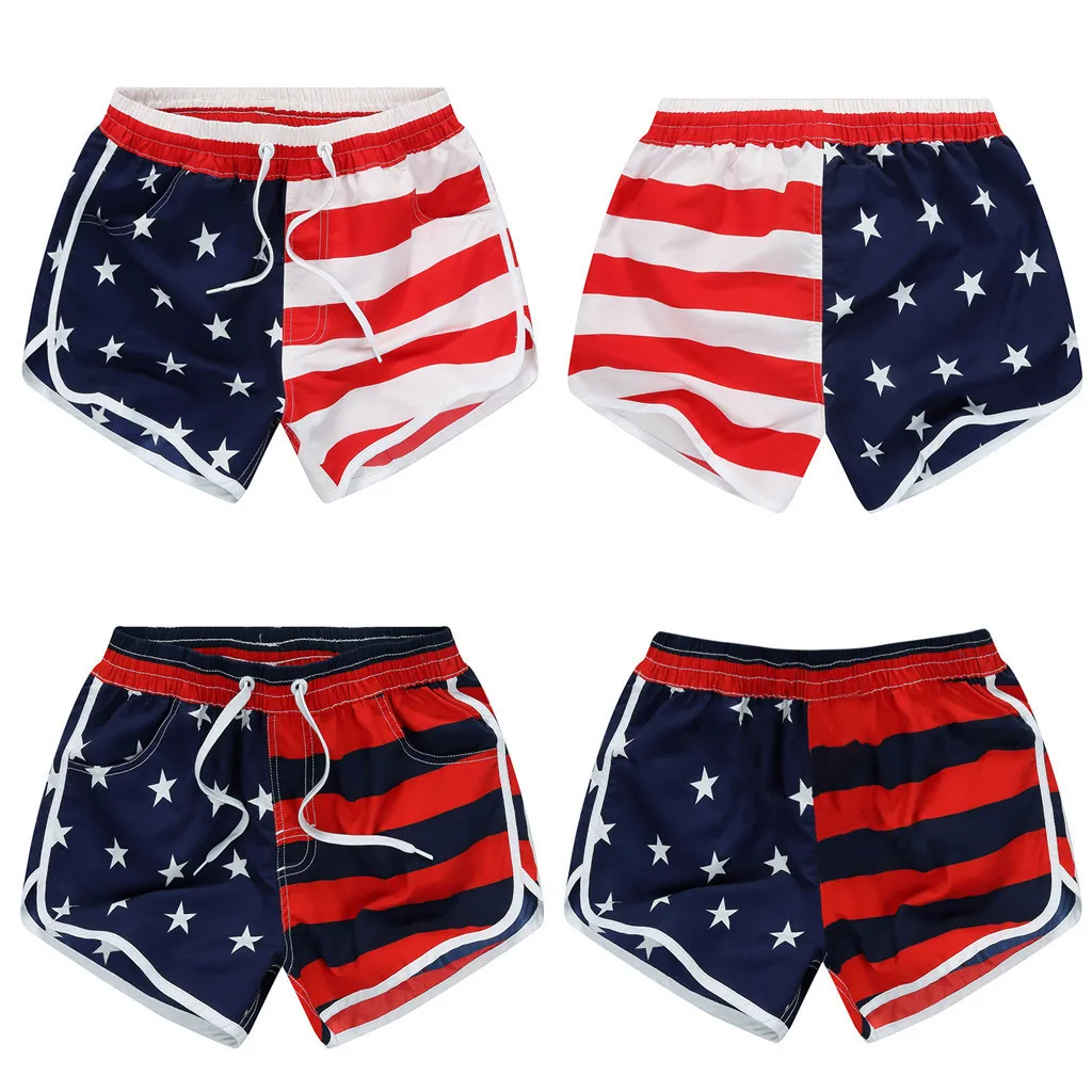 Perimedes Frauen Casual Strand Hosen Amerikanische Flagge Streifen Sterne Drucken Shorts Schwimmen Board Shorts für Mann Jogginghose # w5 T200612