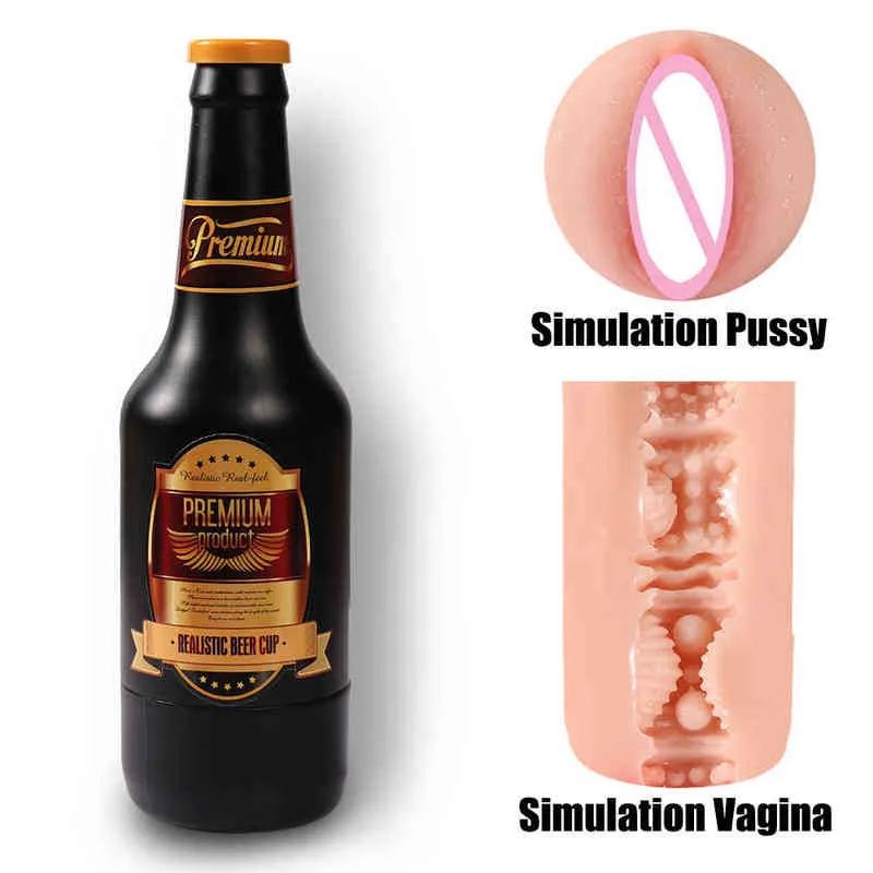 Nxy Sex Men Masturbators Portable Beer Bottle Masturbation Cup Soft Pussy Toy Simulation Vagina Endurance Exercise Masturbator for Prank Gift 1222